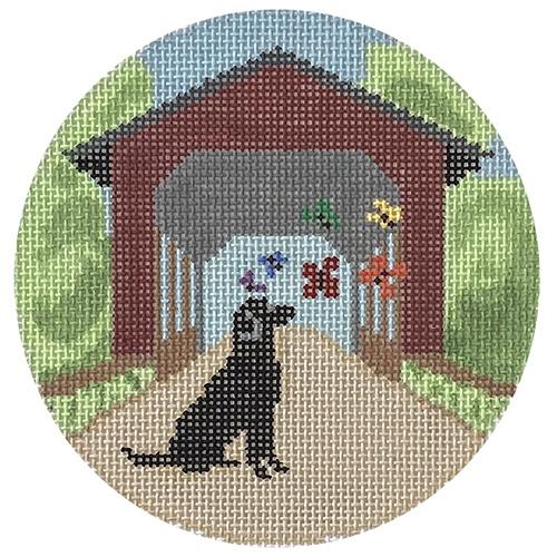 Rainbow Bridge Black Dog Painted Canvas Blue Ridge Stitchery - 1