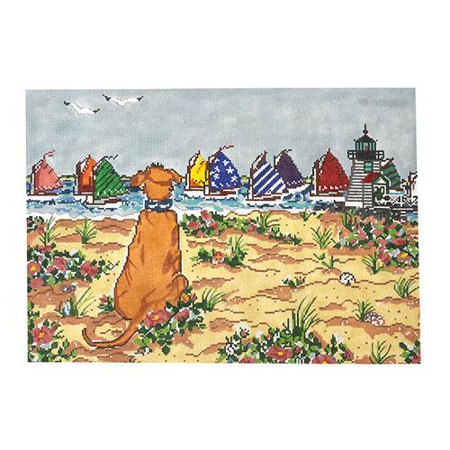 Rainbow Sailboat Fleet Observer Painted Canvas Cooper Oaks Design - 1