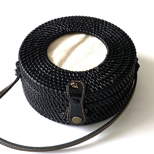 Rattan Round Purse Black Accessories Planet Earth Leather - 1