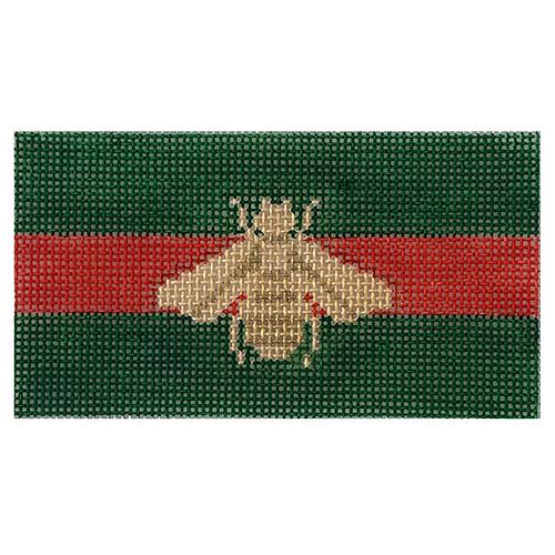 Rectangle Insert - Gold Bee on Green with Red Stripe Painted Canvas Kate Dickerson Needlepoint Collections