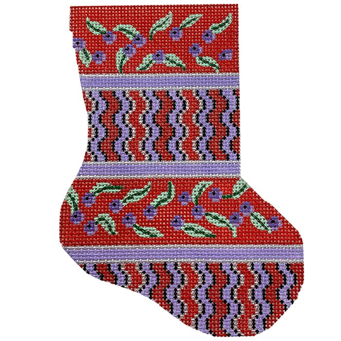 Red and Purple Flower Minisock Painted Canvas Silver Needle - 1