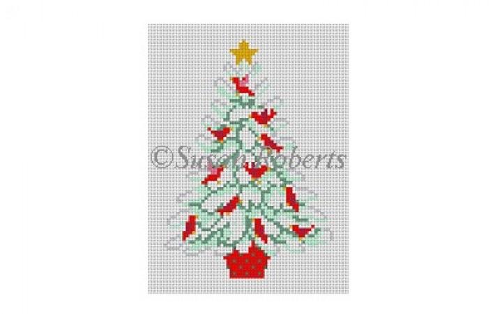 Red Bird Tree Painted Canvas Susan Roberts Needlepoint Designs Inc. - 1