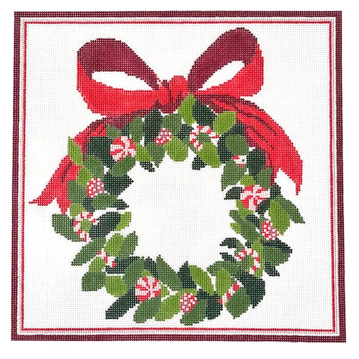 Red Candy Wreath Pillow Painted Canvas KCN Designers - 1