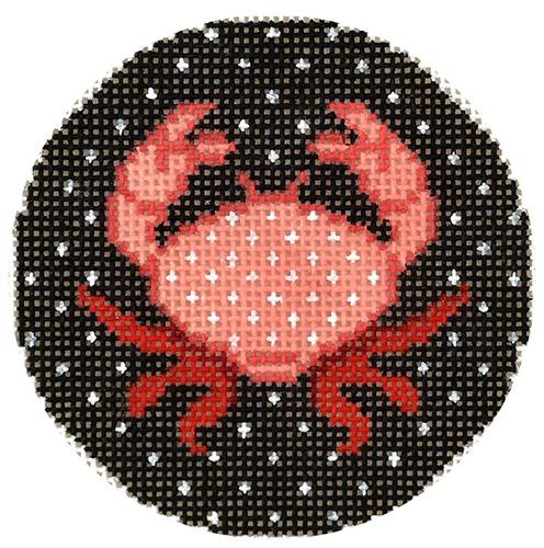 Red Crab Round Painted Canvas Two Sisters Needlepoint