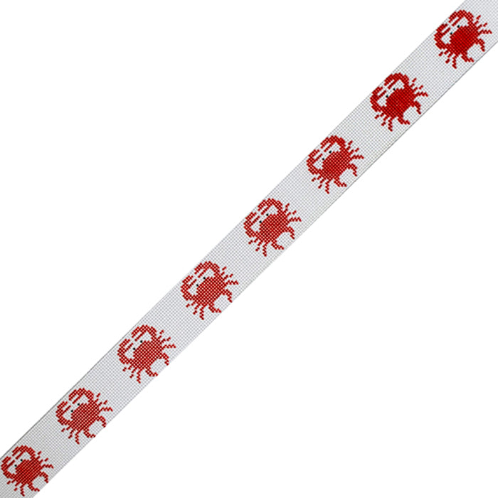 Red Crabs on White Belt Painted Canvas Silver Needle - 1