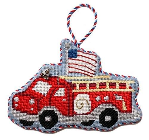Red Fire Engine with Stitch Guide Painted Canvas Needlepoint.Com