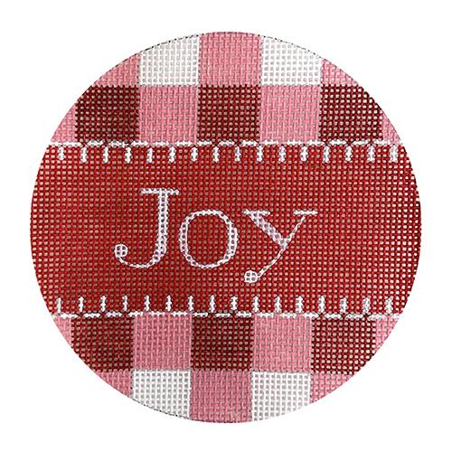 Red Gingham Joy Round Painted Canvas Alice Peterson Company - 1
