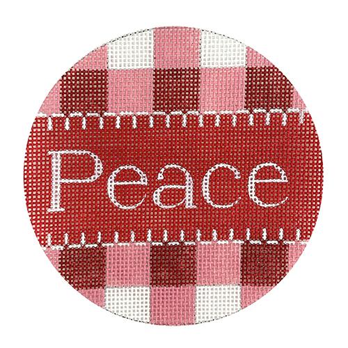 Red Gingham Peace Round Painted Canvas Alice Peterson Company - 1