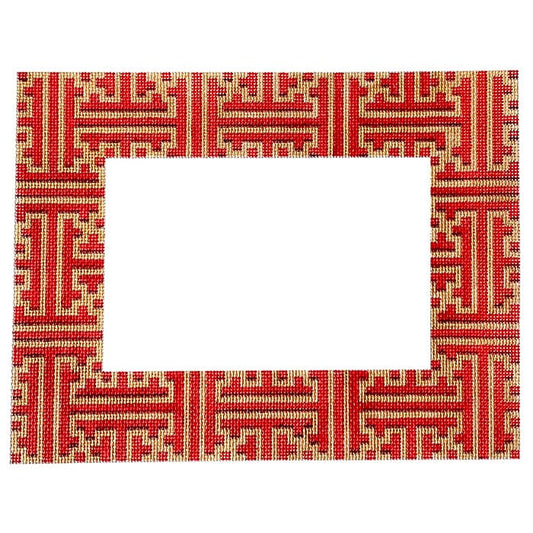Red & Gold Fretwork Frame Painted Canvas Associated Talents 