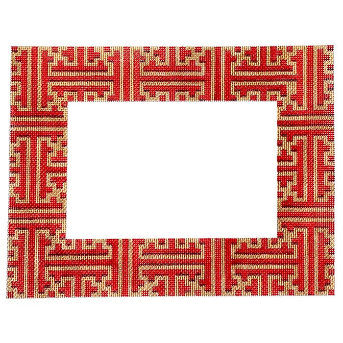Red & Gold Fretwork Frame Painted Canvas Associated Talents - 1