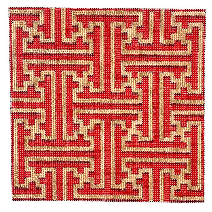 Red & Gold Fretwork Square Painted Canvas Associated Talents - 1