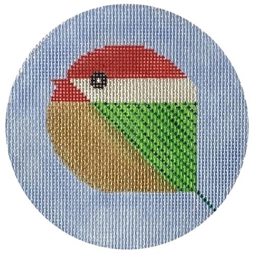 Red & Green Christmas Chickadee Round Painted Canvas Vallerie Needlepoint Gallery - 1
