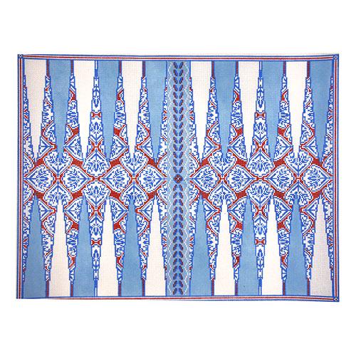 Red Medallion Backgammon Board Painted Canvas Anne Fisher Needlepoint LLC