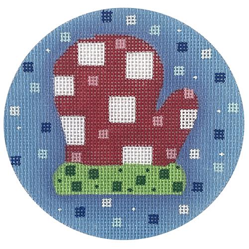 Red Mittens with Squares Ornament Painted Canvas Danji Designs - 1