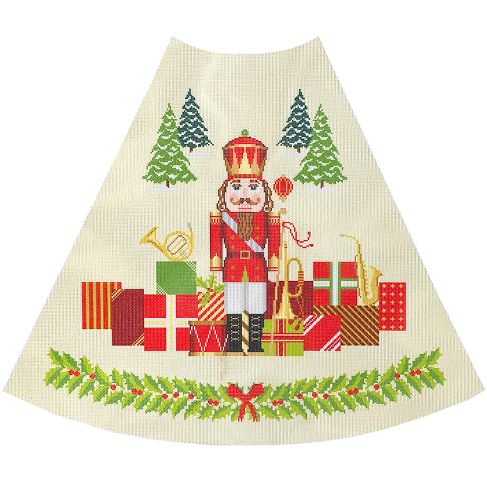 Red Nutcracker Tree Skirt Canvas Printed Canvas Needlepoint To Go