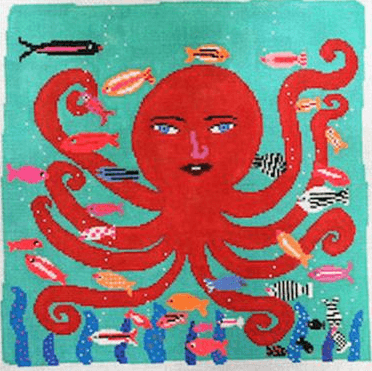 Red Octopus Painted Canvas Birds of a Feather