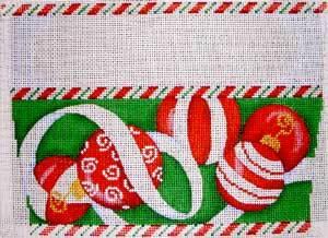 Red Ornaments on Green Background Stocking Cuff Painted Canvas Associated Talents - 1