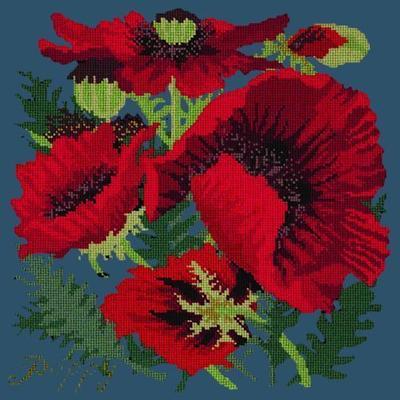Red Poppy Needlepoint Kit Kits Elizabeth Bradley Design Dark Blue
