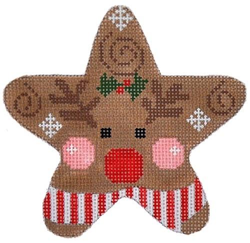Red Striped Reindeer Star on 18 Painted Canvas Danji Designs - 1