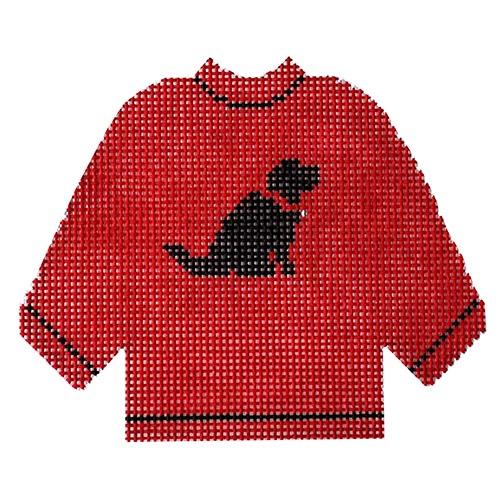 Red Sweater with Black Lab Ornament Painted Canvas Silver Needle - 1