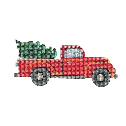 Red Truck with Tree Painted Canvas All About Stitching/The Collection Design