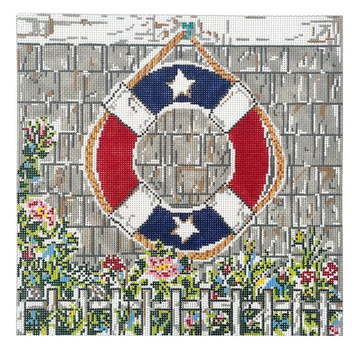 Red White Blue Nautical Lifebuoy Painted Canvas Cooper Oaks Design - 1