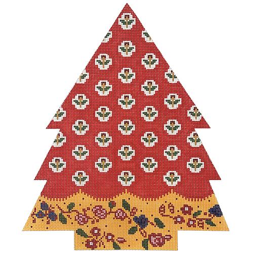 Red & Yellow Patchwork Tree Painted Canvas Cooper Oaks Design - 1