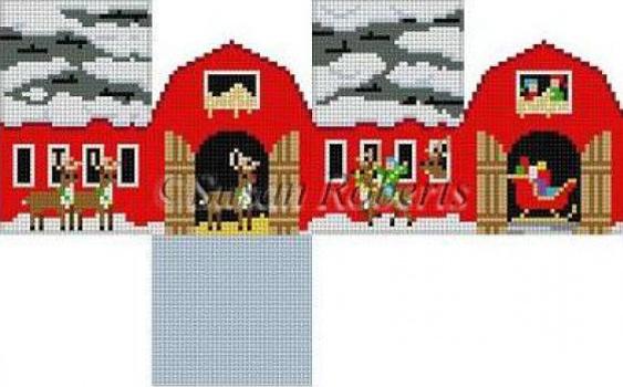 Reindeer Barn Mini House on 18 Painted Canvas Susan Roberts Needlepoint Designs, Inc. - 1