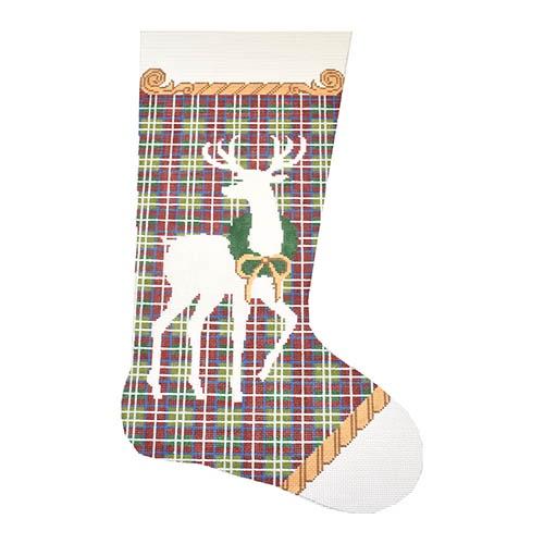 Reindeer Plaid Stocking Painted Canvas Alice Peterson
