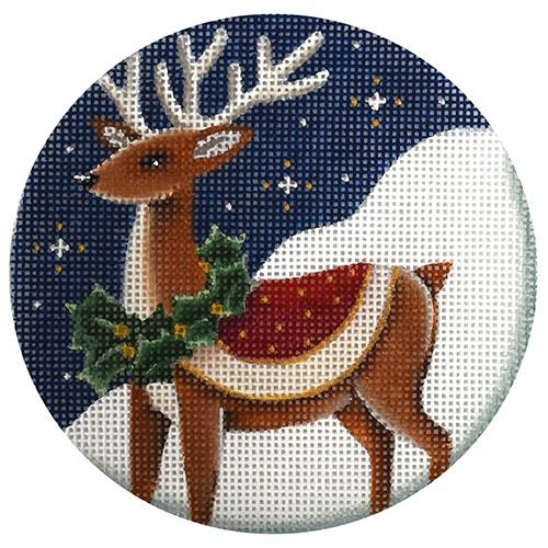 Reindeer Wreath Ornament Painted Canvas Rebecca Wood Designs - 1