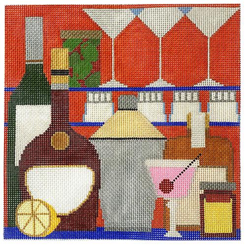 Retro Bar Shelves Painted Canvas Vallerie Needlepoint Gallery - 1