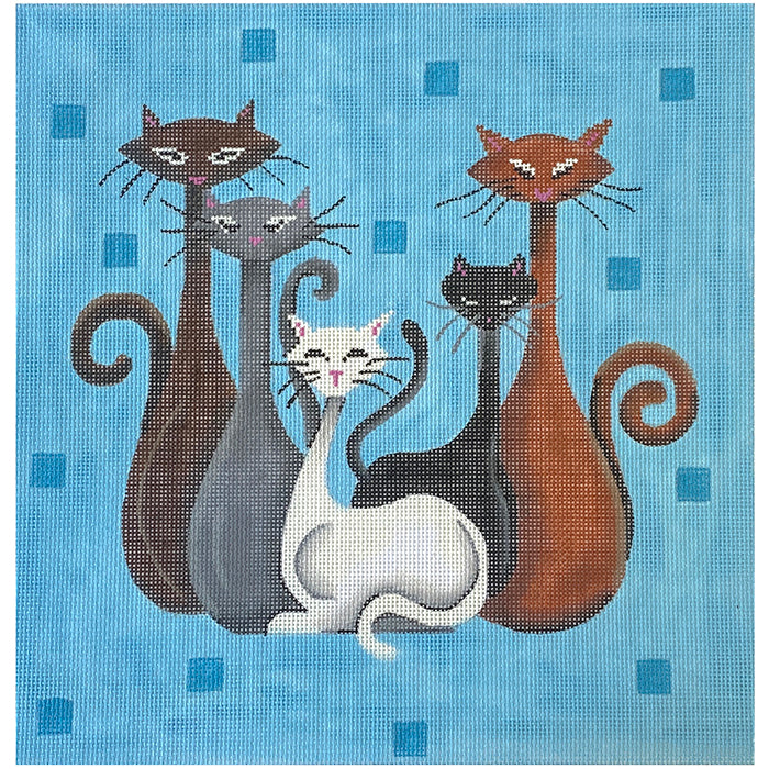 Retro Cats on Aqua Painted Canvas Patti Mann