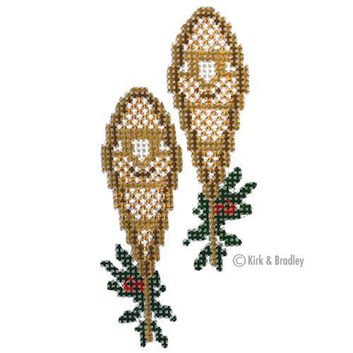 Retro Ski Wooden Snow Shoes Painted Canvas Kirk & Bradley - 1