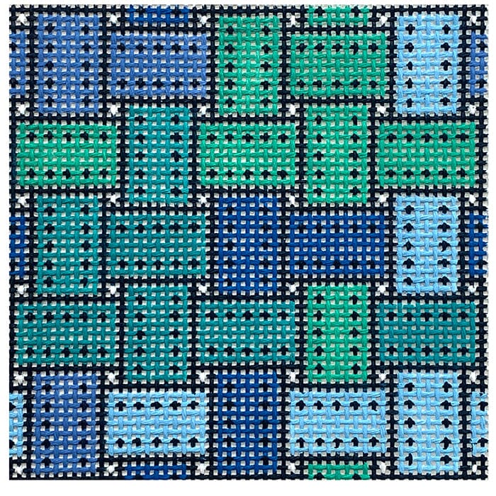 Ribbon 4x4 Insert Blue Haze Painted Canvas Anne Fisher Needlepoint LLC - 1