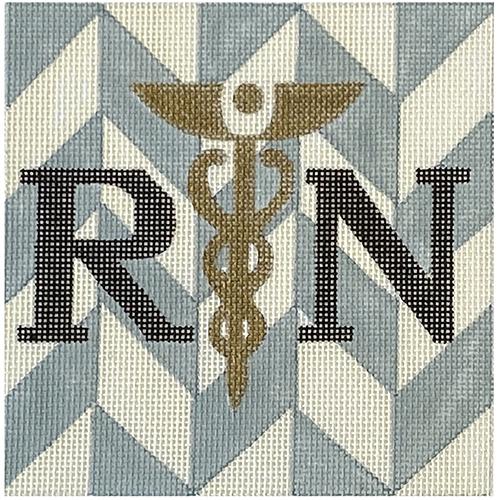 RN Registered Nurse on Herringbone Painted Canvas Melissa Prince Designs - 1
