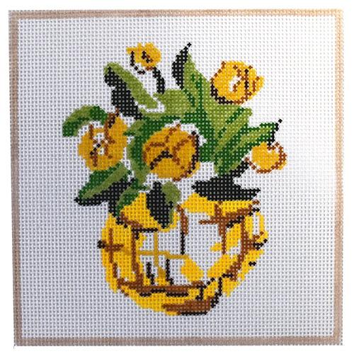 Rose Basket Painted Canvas The Plum Stitchery