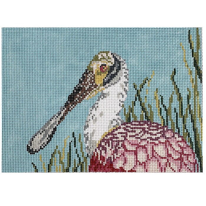 Roseate Spoonbill on 13 Painted Canvas Needle Crossings - 1