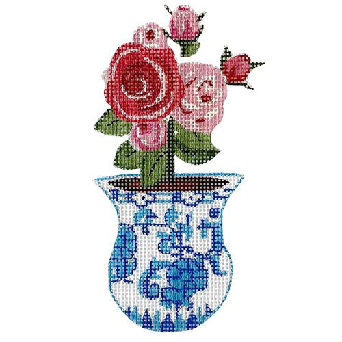 Roses in Blue Ceramic Pot Painted Canvas All About Stitching/The Collection Design