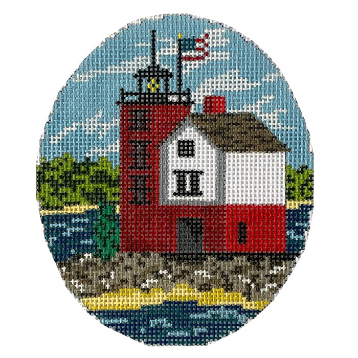 Round Island Lighthouse Painted Canvas CBK Needlepoint Collections