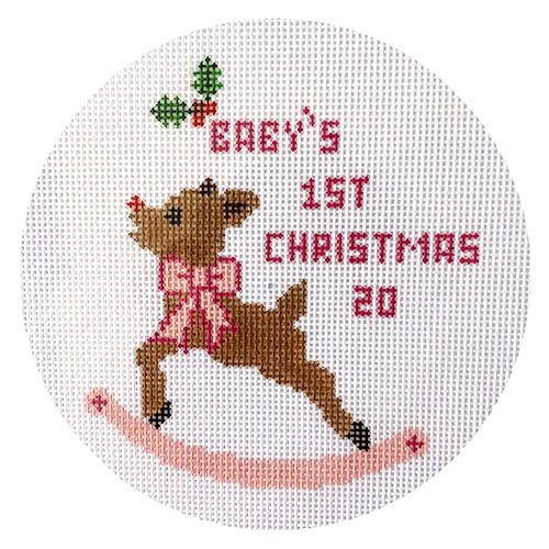 Rudolph Rocking Horse Ornament Girl Painted Canvas Kimberly Ann Needlepoint - 1