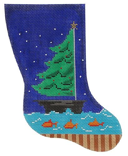 Sailboat Tree Mini Stocking Painted Canvas Patti Mann - 1