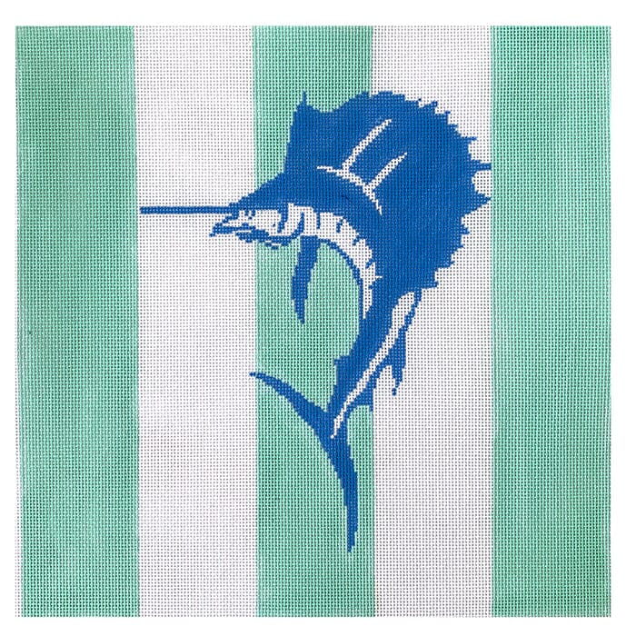 Sailfish on Mint Stripes Painted Canvas Kristine Kingston - 1