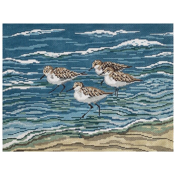 Sanderlings in the Surf Painted Canvas Needle Crossings - 1