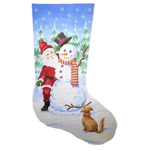 Santa and Snowman Stocking Painted Canvas Labors of Love Needlepoint - 1