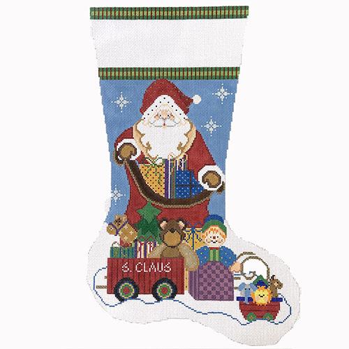 Santa and the Toys Stocking Painted Canvas NeedleDeeva - 1