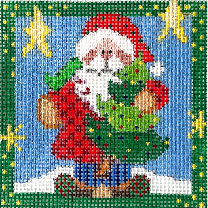 Santa and the Tree nd Painted Canvas NeedleDeeva