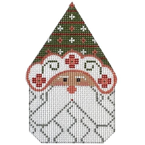 Santa Face #4 with Green Print Hat Painted Canvas Danji Designs