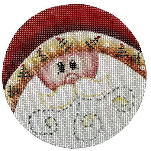 Santa Face Round - Red Hat w/Trees Brim Painted Canvas All About Stitching/The Collection Design