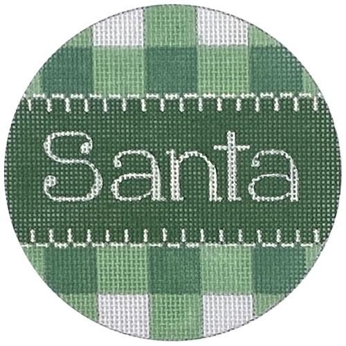 Santa Green Gingham Round Painted Canvas Alice Peterson Company
