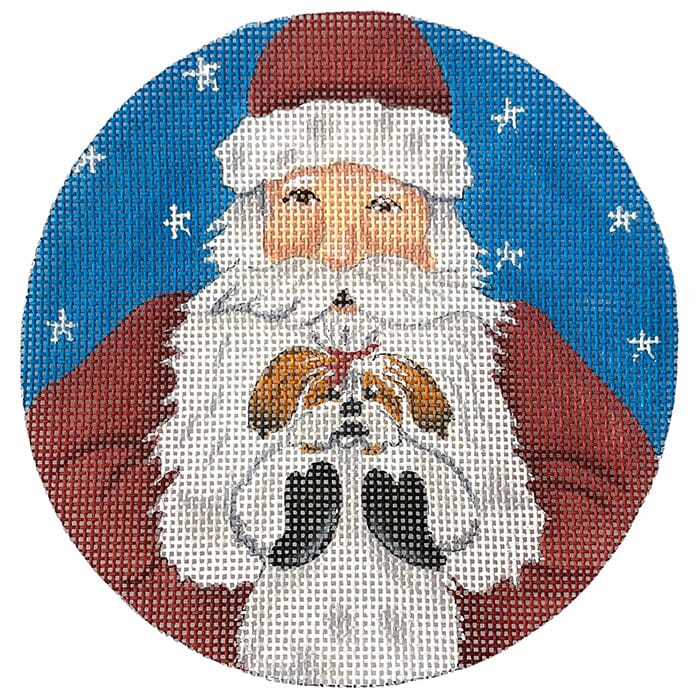Santa Holding Dog Painted Canvas CBK Needlepoint Collections
